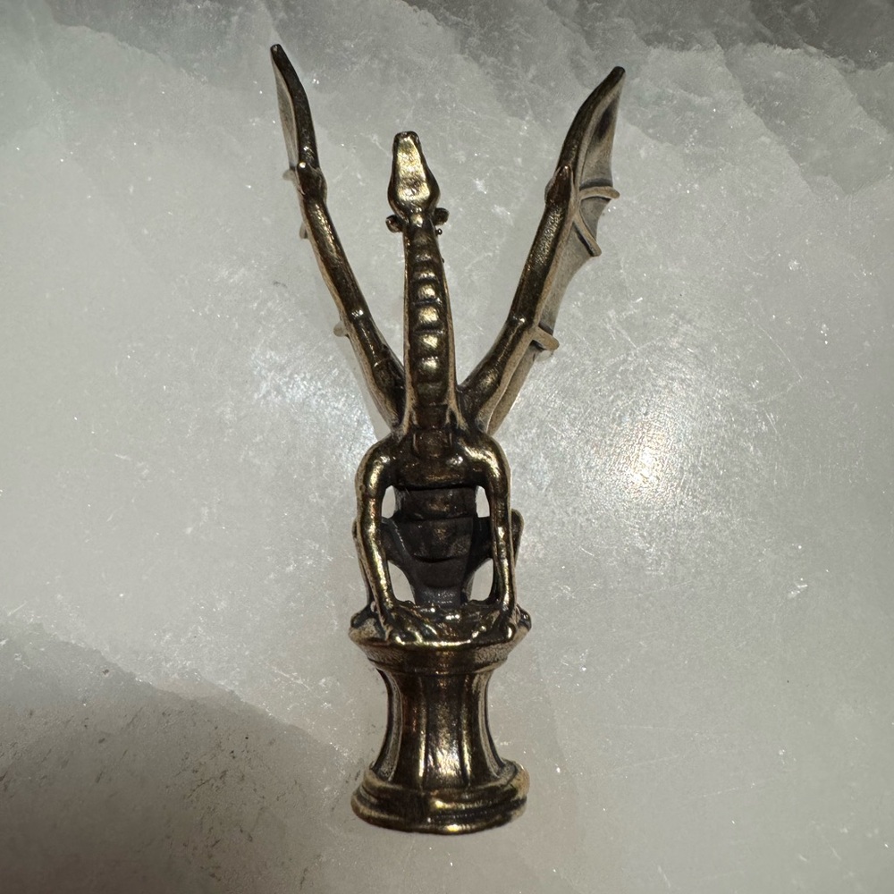 Solid Brass Dragon on Pedestal Vintage-style Sculpture Desk Decor - Picture 6 of 14
